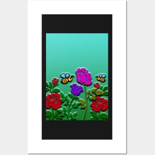 Floral Flowers & Bees - Roses 3D Artwork Posters and Art